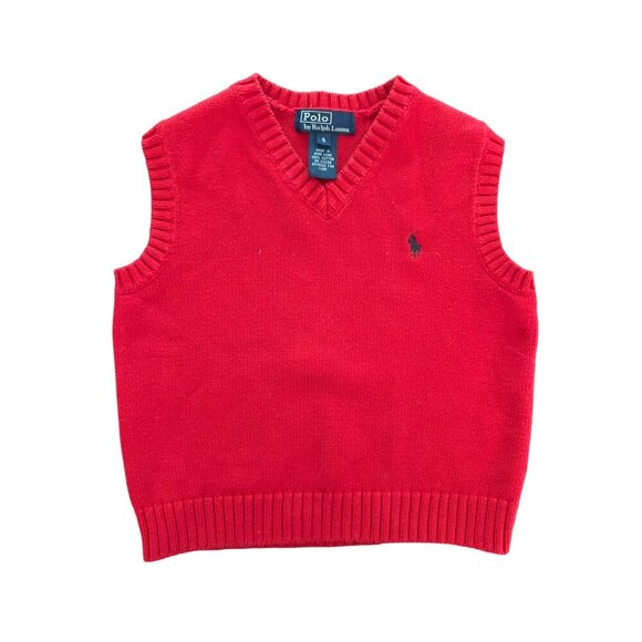 Polo Ralph Lauren Boys 100% Cotton Preppy Sweater Vest in Red Size 5T Size 5 - Picture 1 of 4